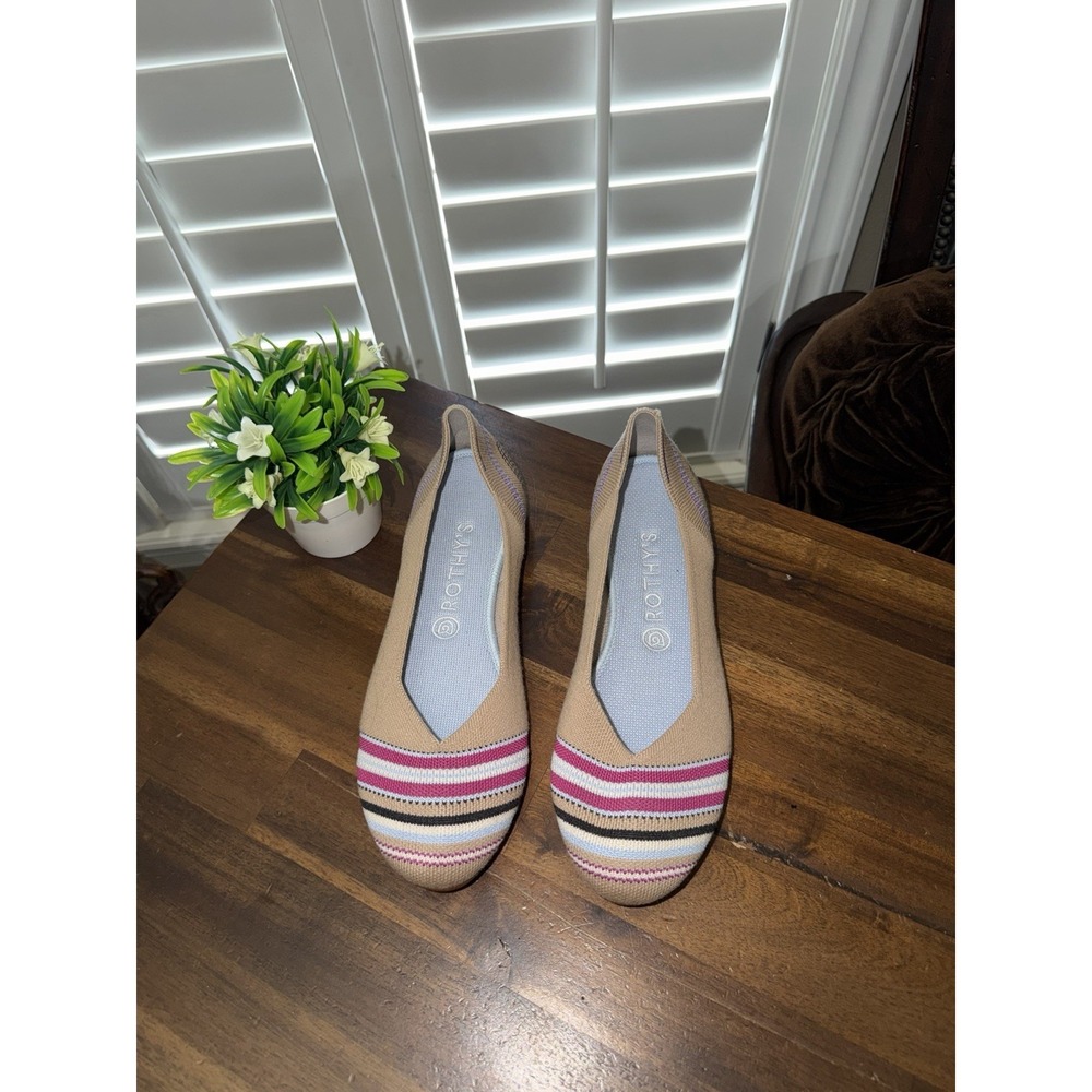 Rothy's Camel Ribbon Stripe Merino Wool Slip On Flats Size 10.5 Retired